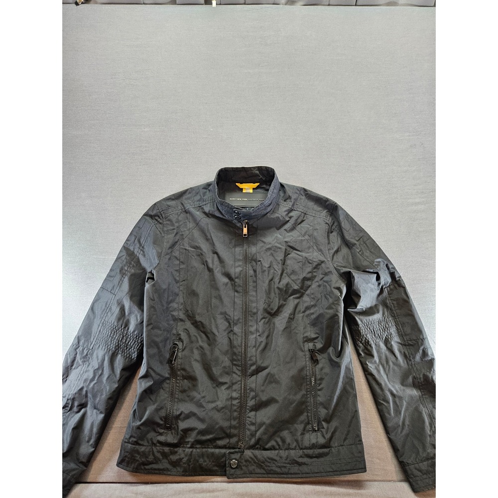 Marc New York Andrew Marc Mens Black Moto Cafe Racer Jacket Small Quilted Elbows